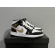 Air Jordan 1 Mid Patent Black White Gold