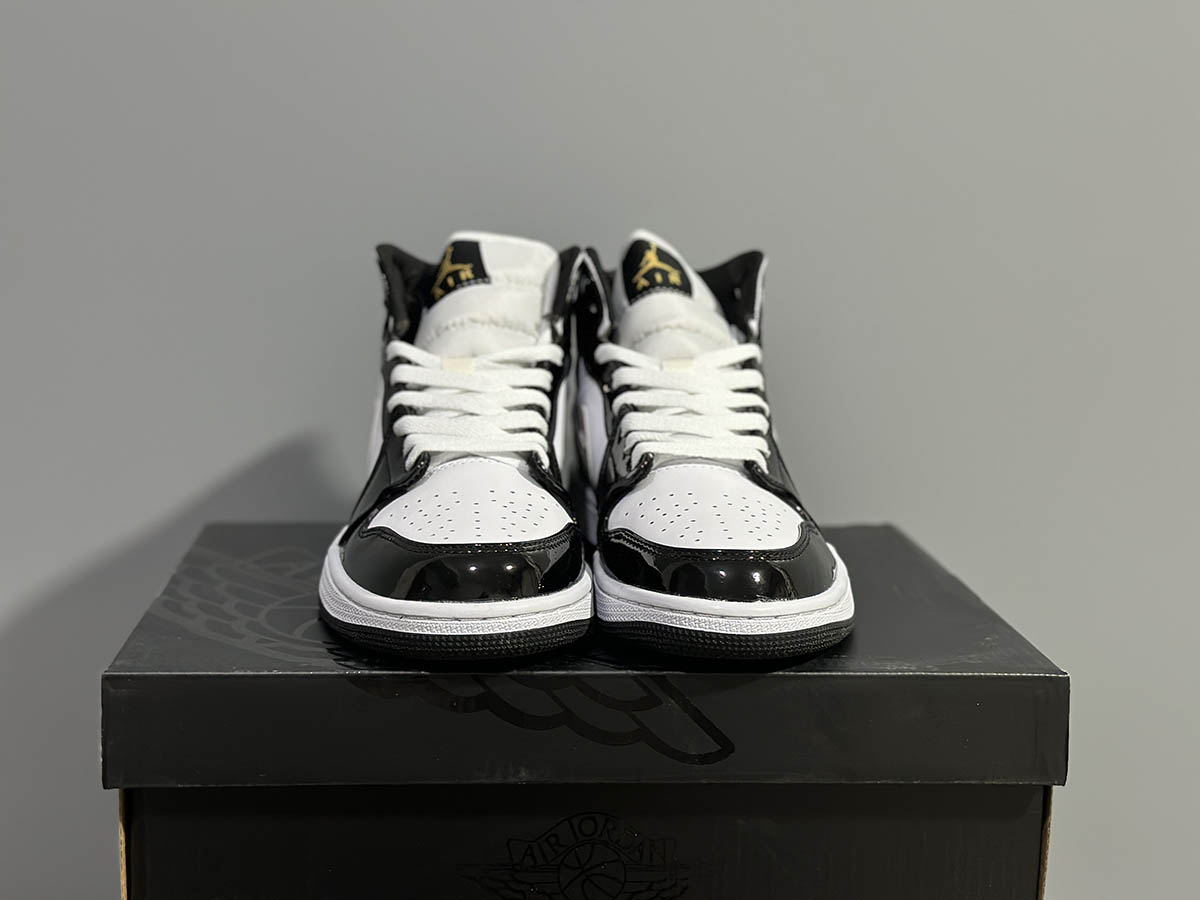 Air Jordan 1 Mid Patent Black White Gold